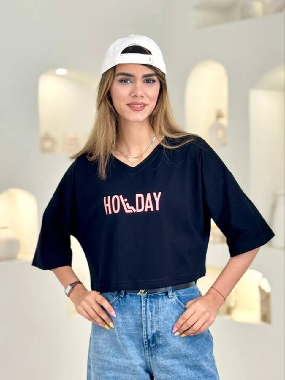 تی شرت باکسی 21143 کراپ RY - holiday