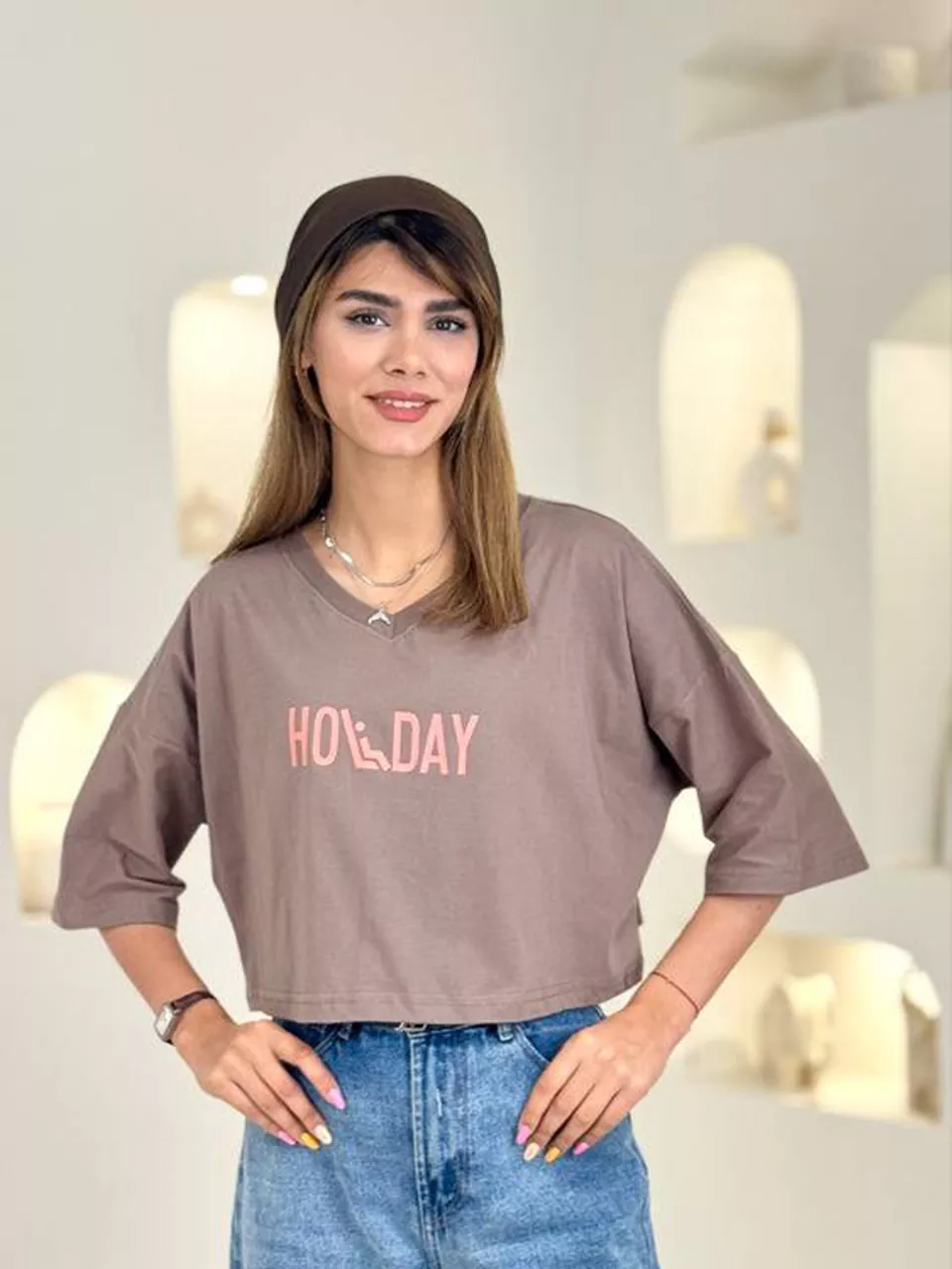 تی شرت باکسی 21143 کراپ RY - holiday